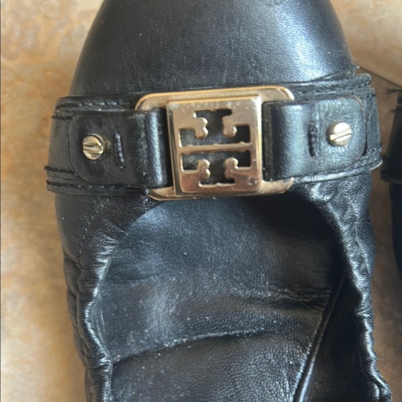 Tory Burch Black Leather Loafers with Gold Hardware - Picture 8 of 9